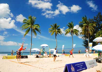 Idyllic beach tennis setting at Outrigger Laguna Phuket Beach Resort 